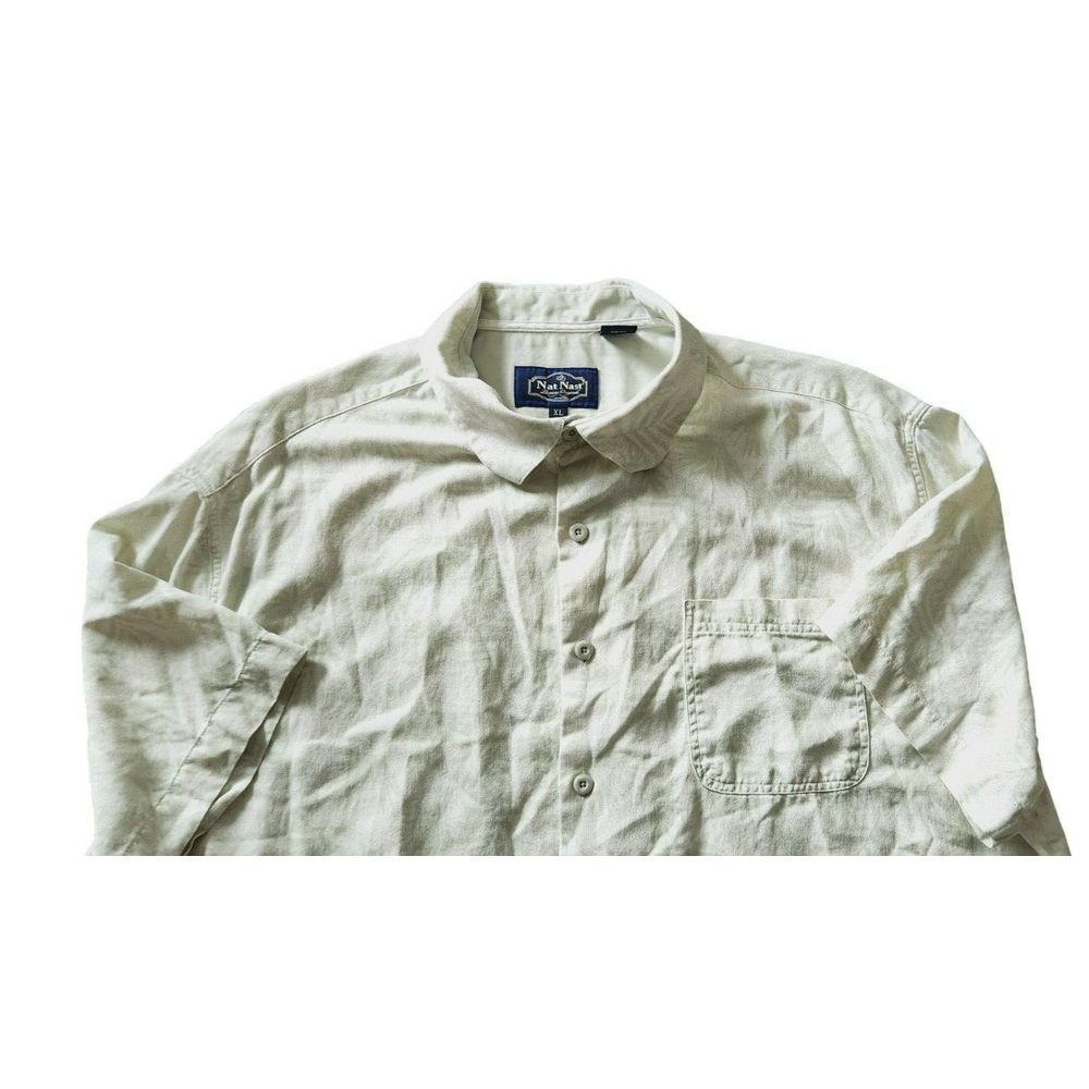 Nat Nast Mens XL Silk Cotton Tropical Palm Leaf Short Sleeve Button Down Shirt - Picture 4 of 5